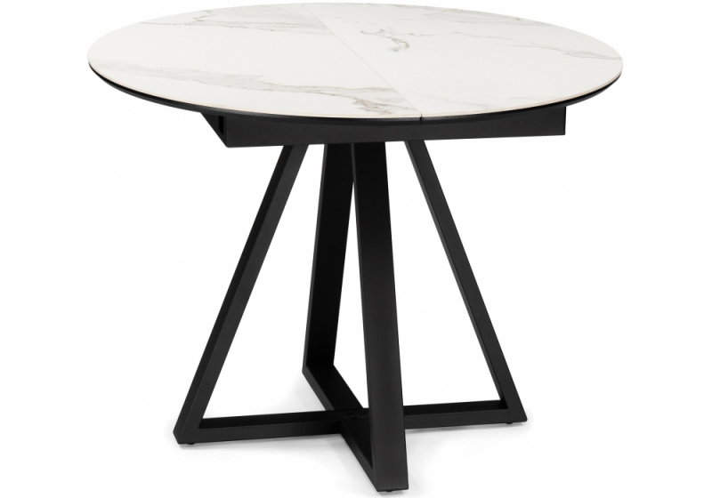 Керамический стол Нельсон 100(140)х100х76 alpine white / черный (100x76). 