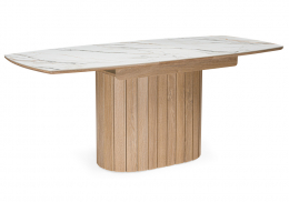 Керамический стол Люмен 140(180)х80 белый с прожилками gilt white / дуб американский (80x76,5)