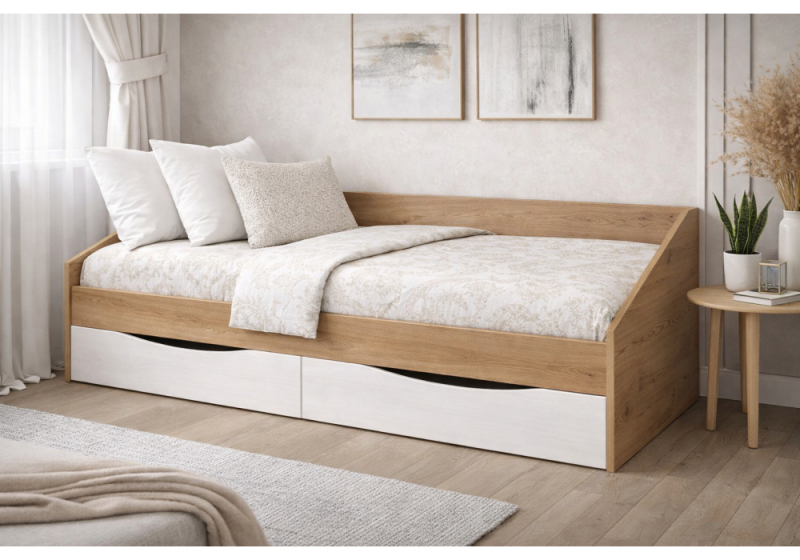 Кровать Эриол 90x200 крафт золотой / белый (95). 