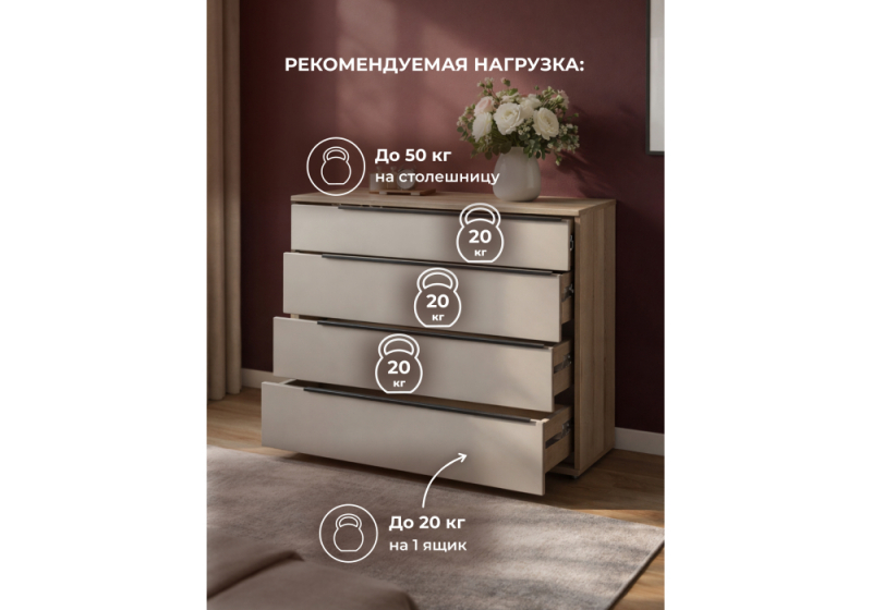 Комод Вестар 120 дуб делано / кашемир (120x40,3x91,6)