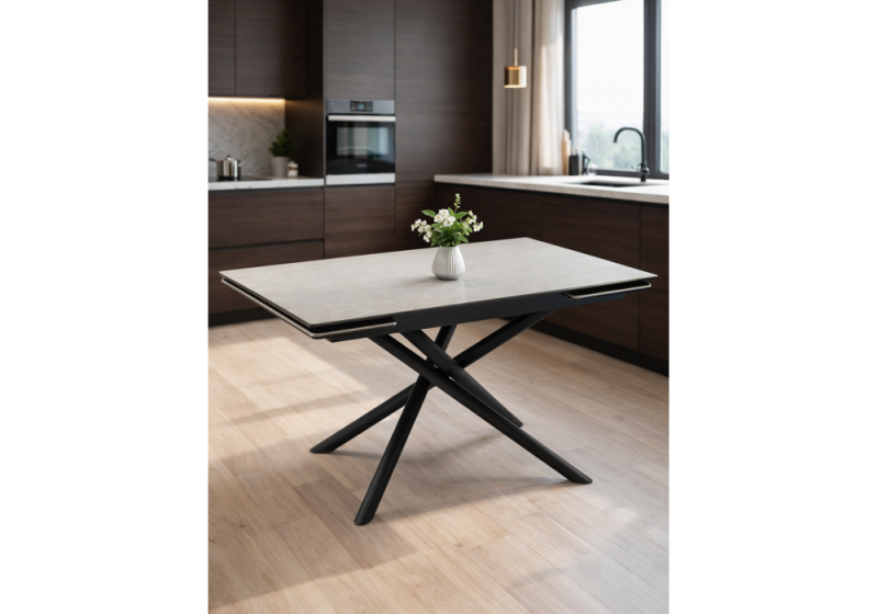 Керамический стол Мэриан 140 (200) х 80 carmen light grey / черный (80x75)