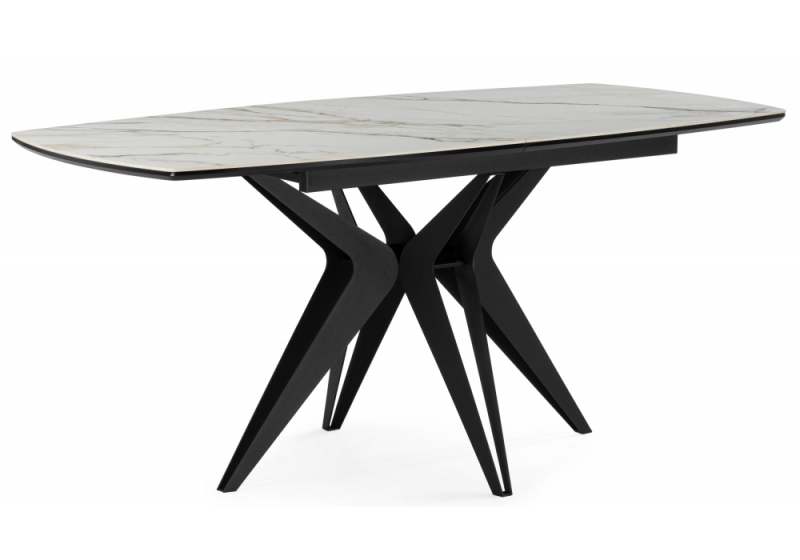 Керамический стол Риполь 160(205)х89 белый с прожилками gilt white / черный (89x75). 