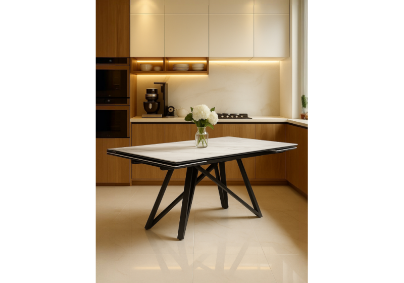 Керамический стол Вилсон 160(220)х89 белый gilt white / черный (89x75)